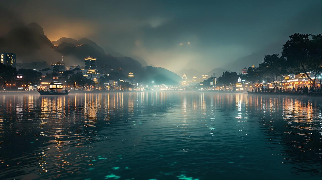 红果视频 - 河畔城市夜景全景